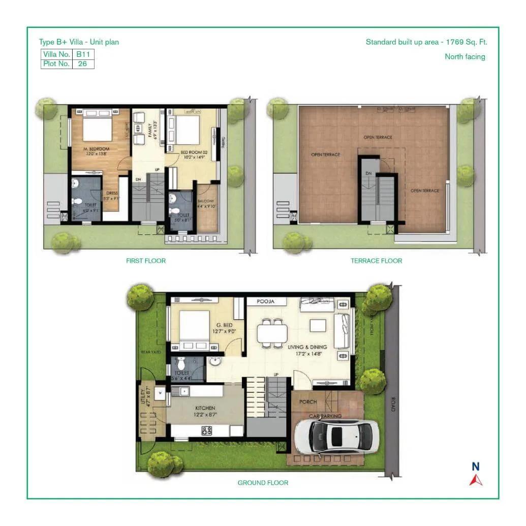 3 BHK Villa - 1769 - TVS Emerald Green Acres