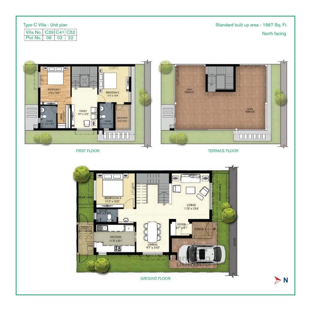 3 BHK Villa - 1967 - TVS Emerald Green Acres