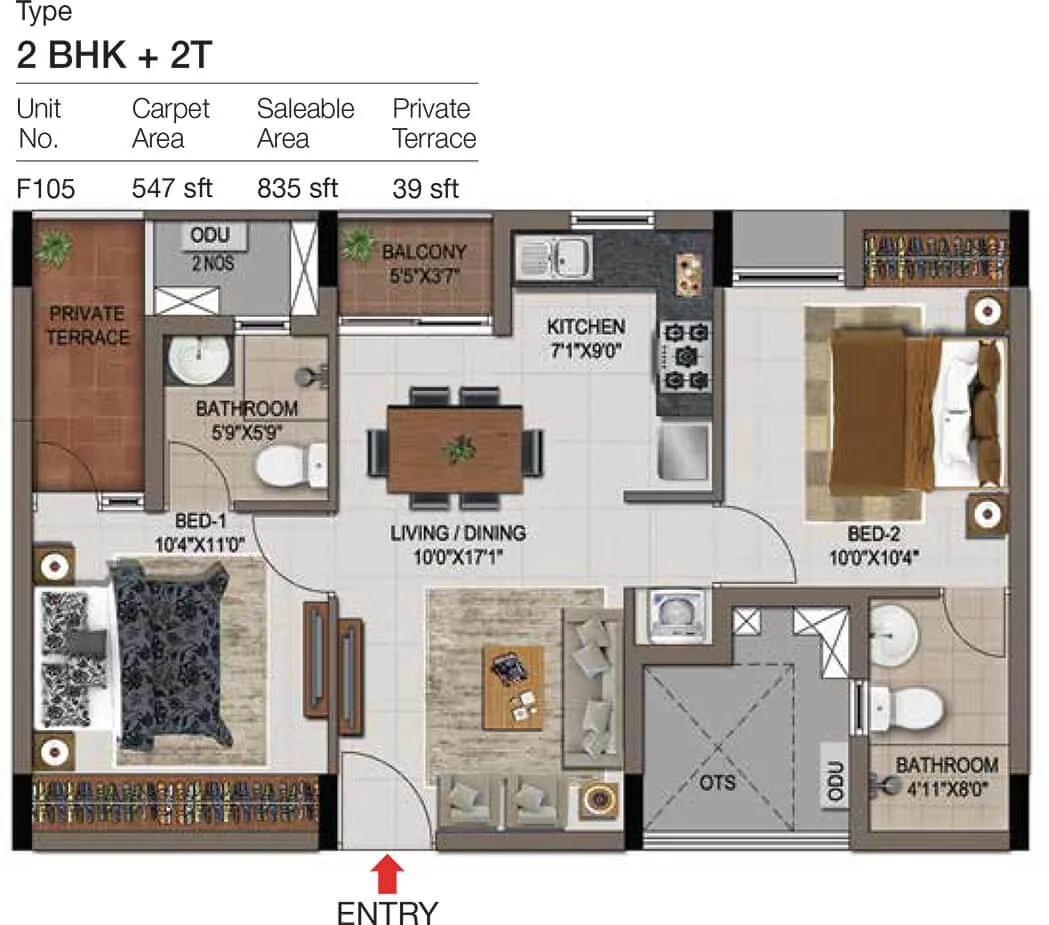 2 BHK 2T - 874 - CasaGrand Zenith Medavakkam