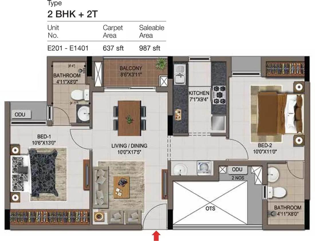 2 BHK 2T - 987 No Terrace - CasaGrand Zenith Medavakkam