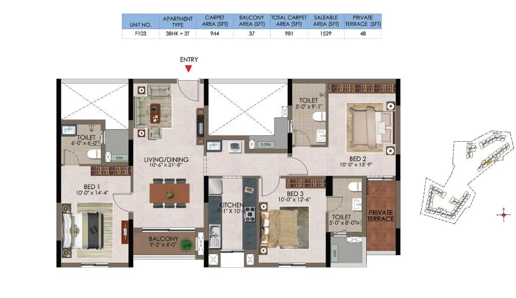 3 BHK - 1529 - CasaGrand Athens Mogappair