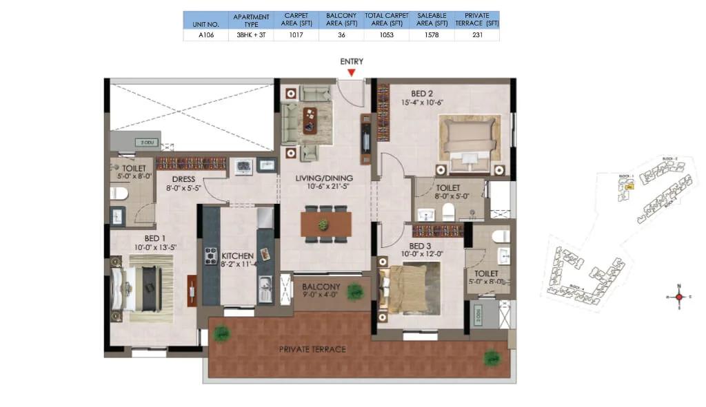 3 BHK - 1578 - CasaGrand Athens Mogappair
