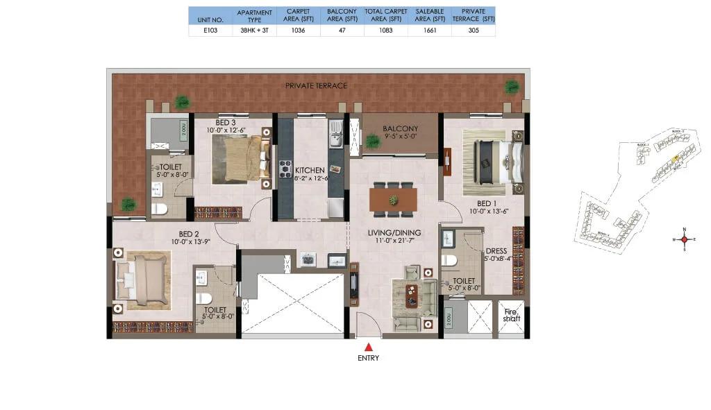 3 BHK - 1661 - CasaGrand Athens Mogappair