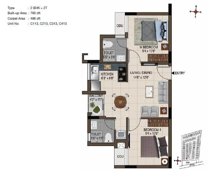 2 BHK 765 - CasaGrand Smart Town