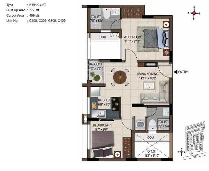 2 BHK 777 - CasaGrand Smart Town