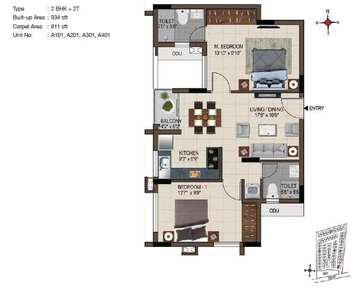 2 BHK 934 - CasaGrand Smart Town