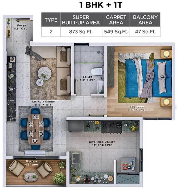 1BHK 873 - Sattva Lumina