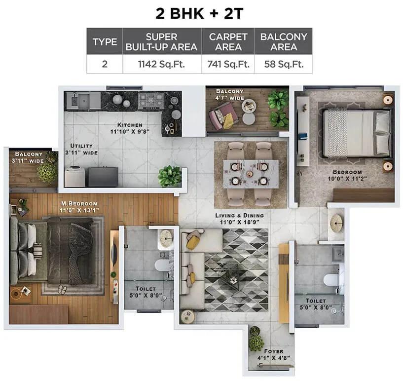 2BHK 1142 - Sattva Lumina
