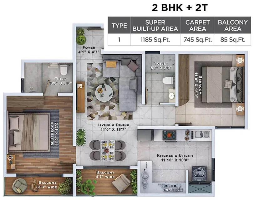 2BHK 1185 - Sattva Lumina