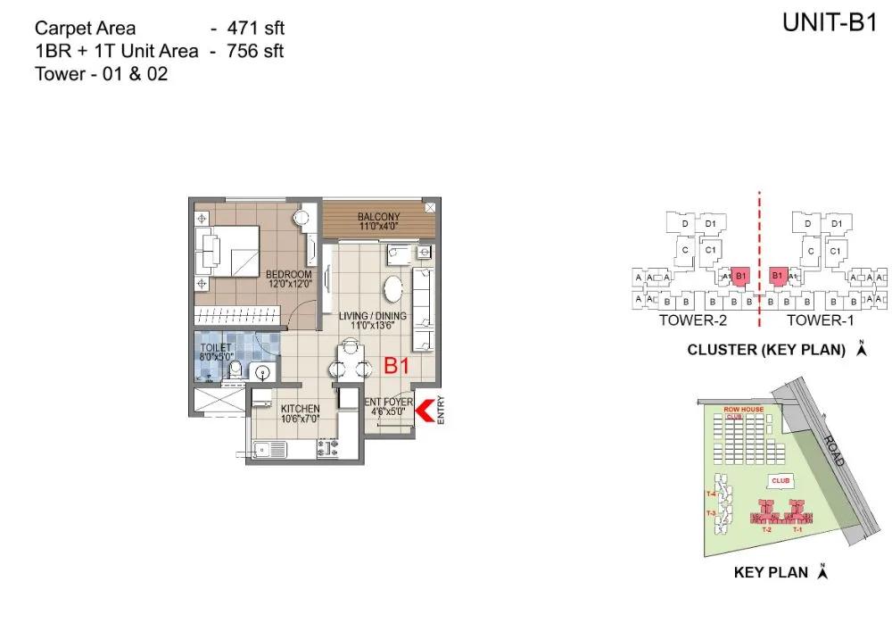 1BHK 756 - Sattva Songbird Budigere