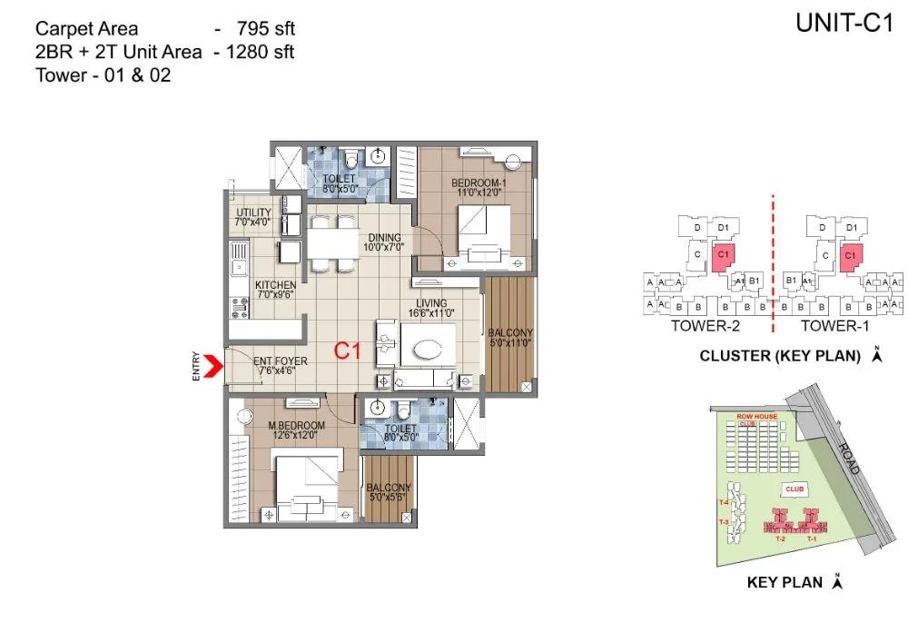 2BHK 1280 - Sattva Songbird Budigere