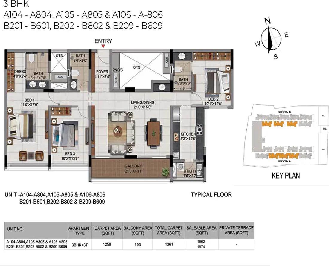 3 BHK - 1962 - CasaGrand Millenia Chennai