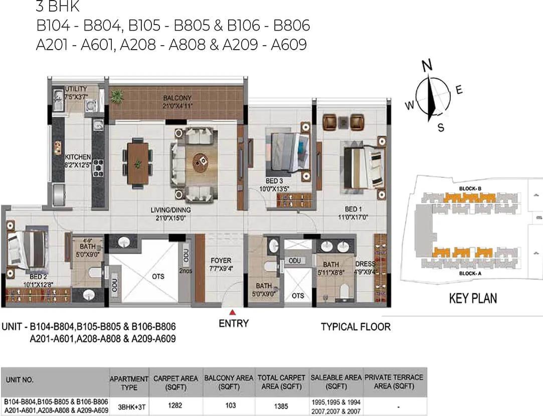 3 BHK - 2007 - CasaGrand Millenia Chennai