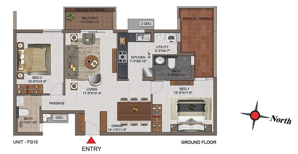 2 BHK Regular - 1246 - Casagrand Utopia Chennai