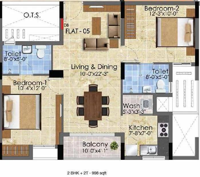 2 BHK 2T - 998 - Radiance Suprema Chennai