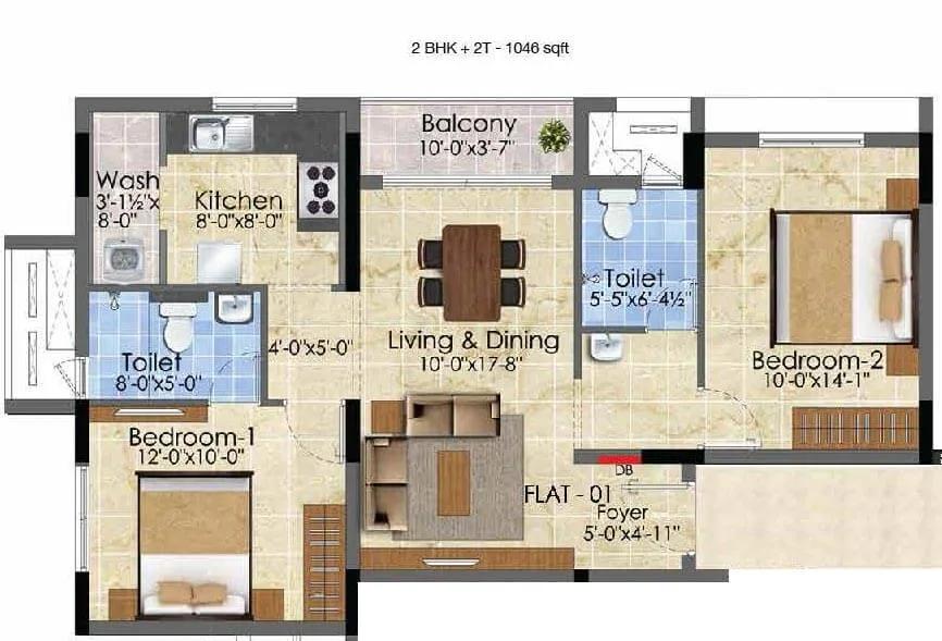 2 BHK 2T - 1046 - Radiance Suprema Chennai