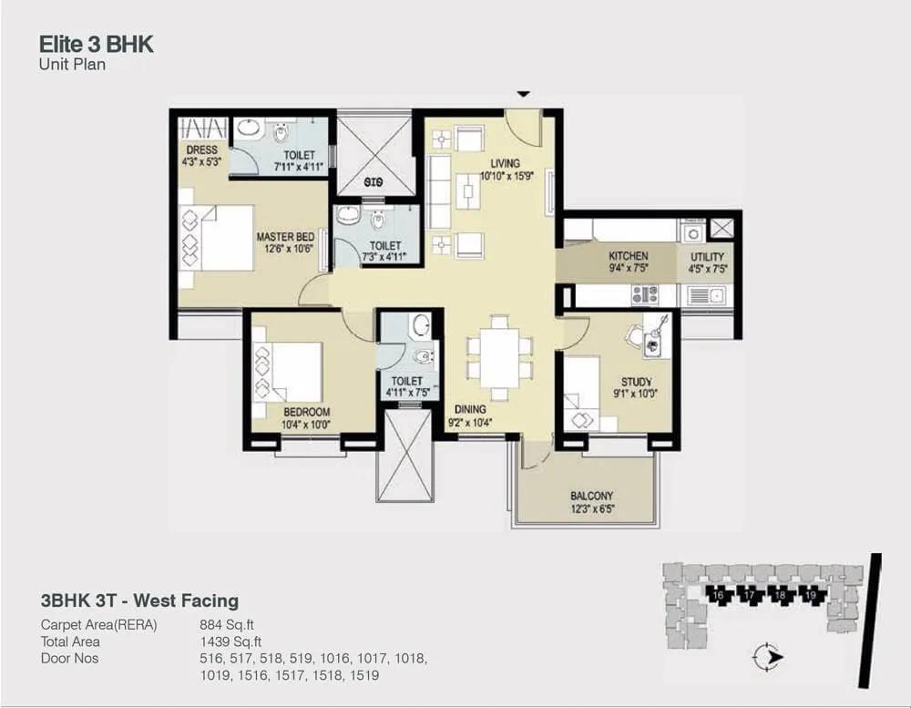 3 BHK Premium - TVS Emerald Lighthouse