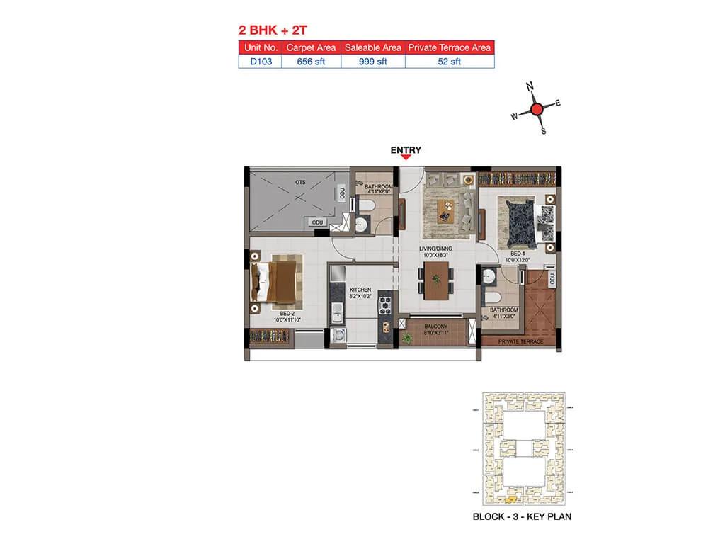 2 BHK 2T Terrace - 999 - Casagrand Tudor
