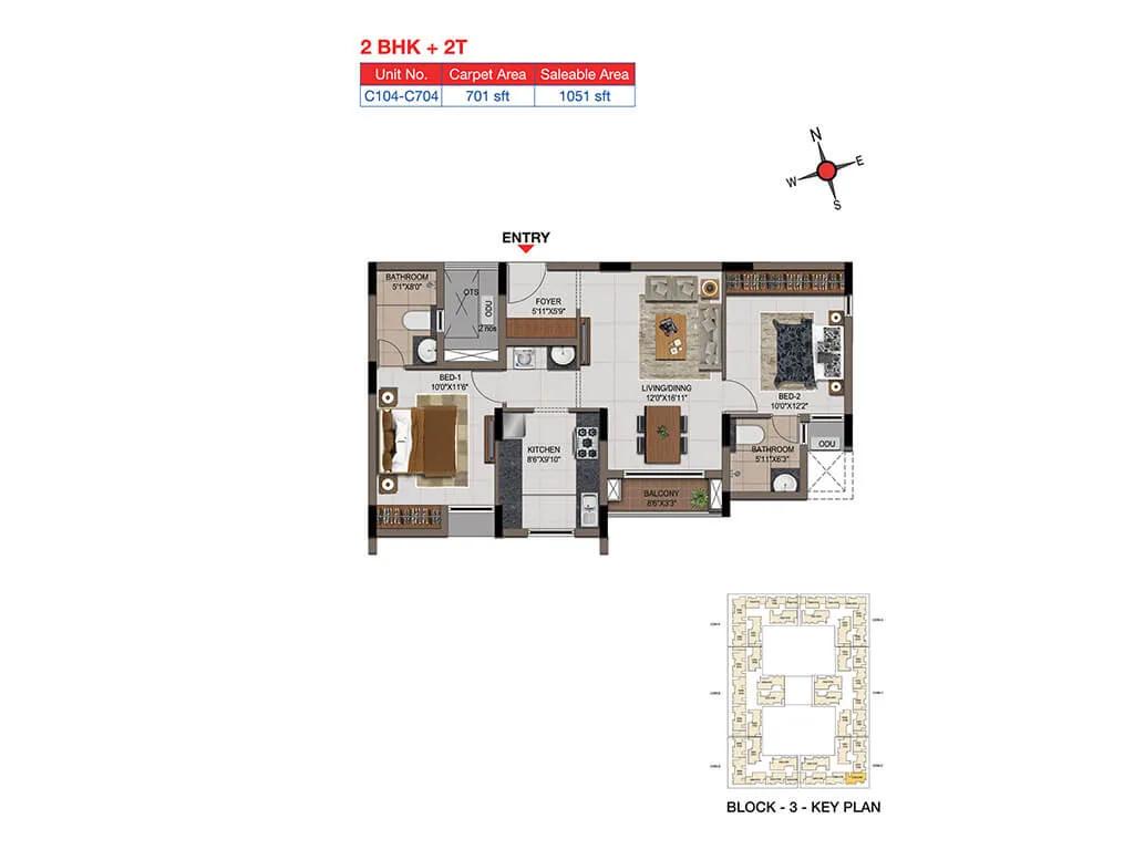 2 BHK 2T - 1051 - Casagrand Tudor
