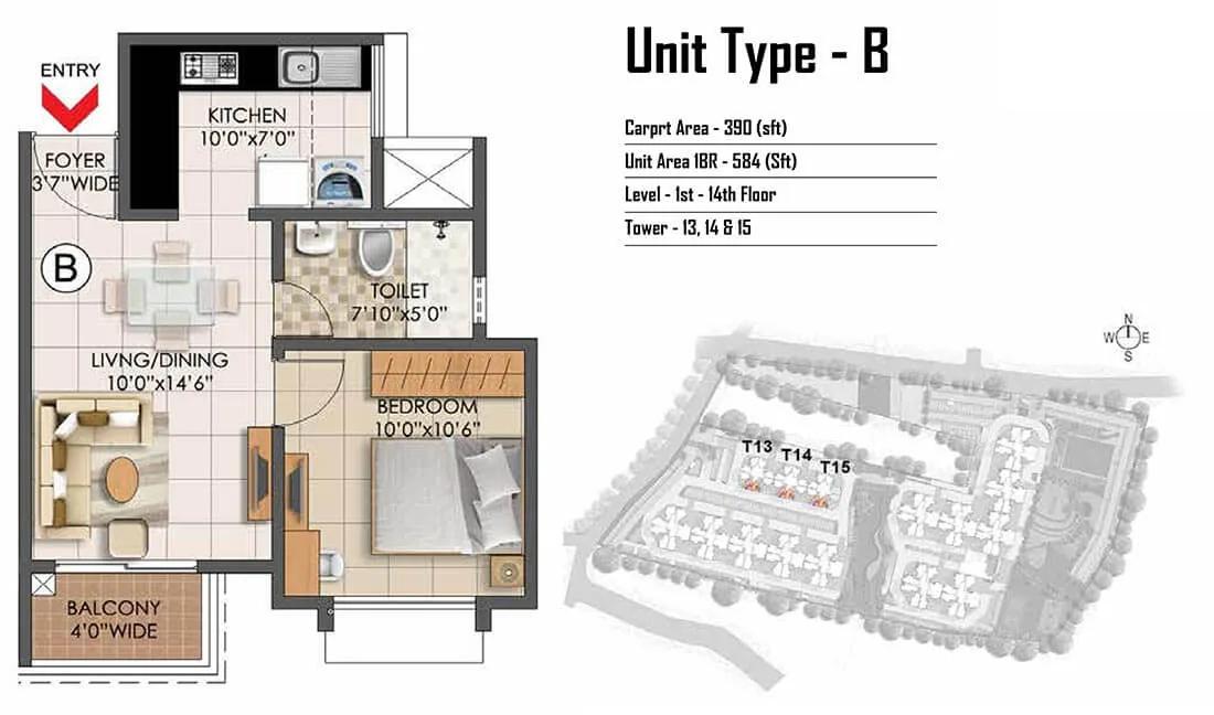 1 BHK - 584 - Prestige Primrose Hills Banashankari