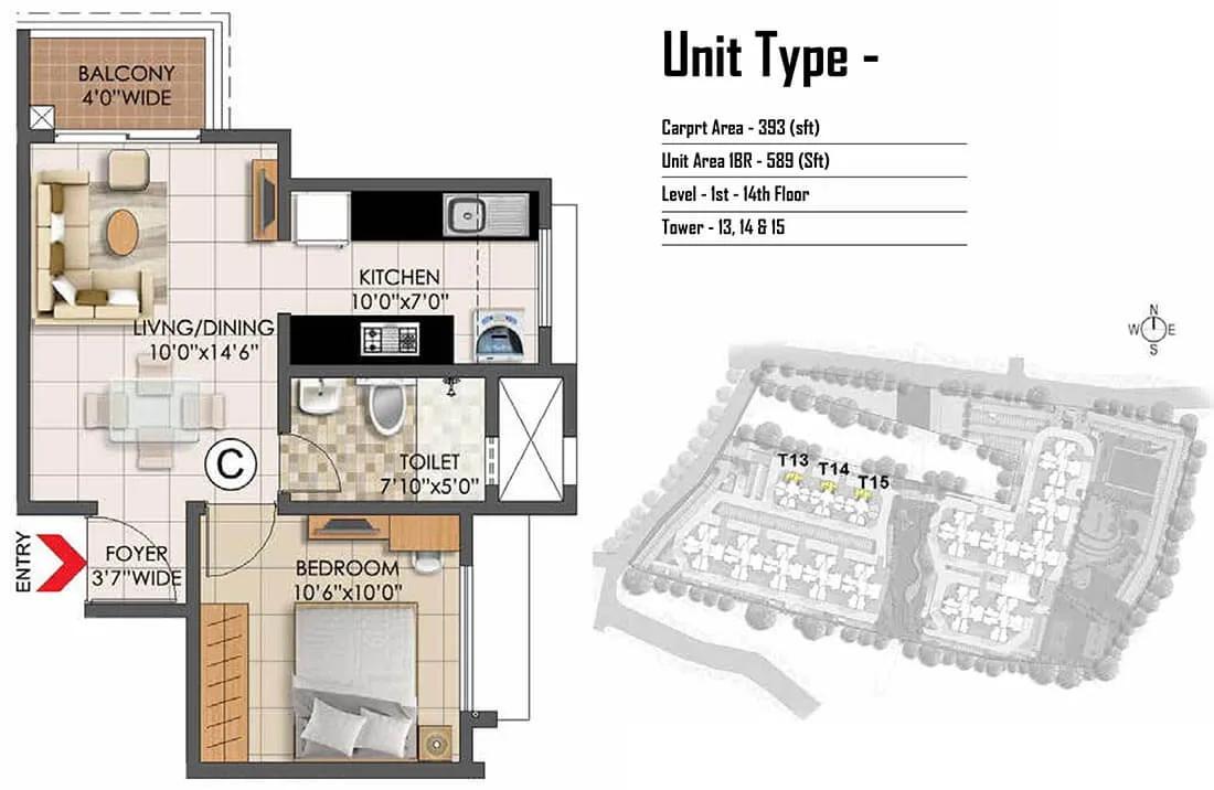 1 BHK - 589 - Prestige Primrose Hills Banashankari