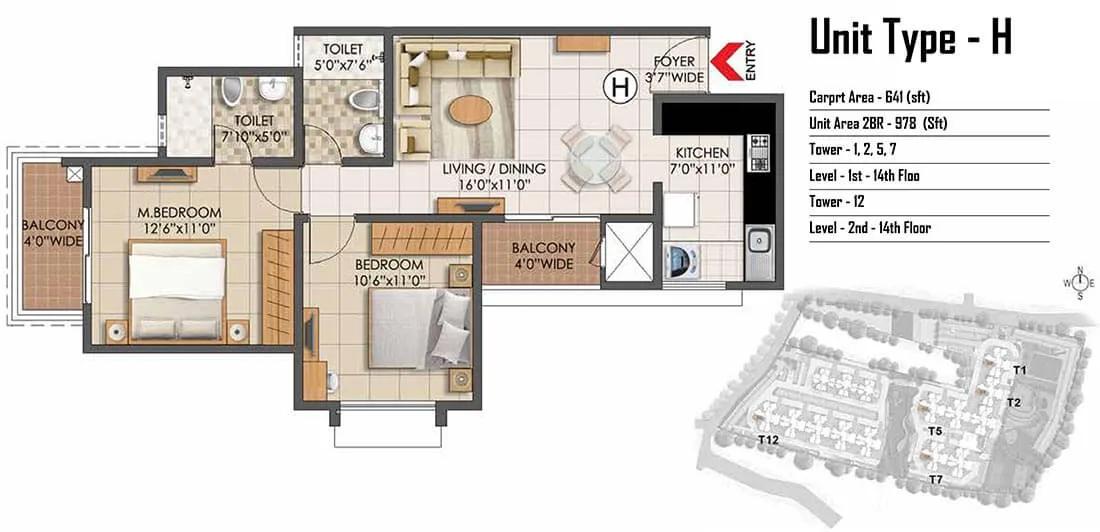 2 BHK - 978 - Prestige Primrose Hills Banashankari