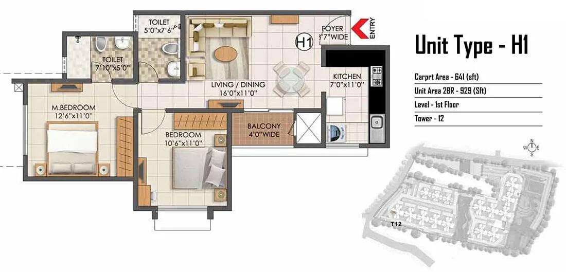 2 BHK - 929 - Prestige Primrose Hills Banashankari