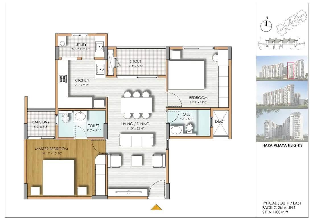 2BHK 1100 East - Hara Vijaya Heights