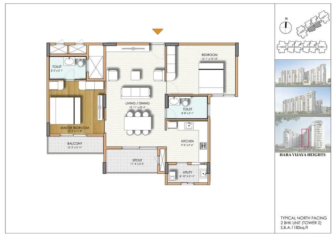 2BHK 1180 North - Hara Vijaya Heights