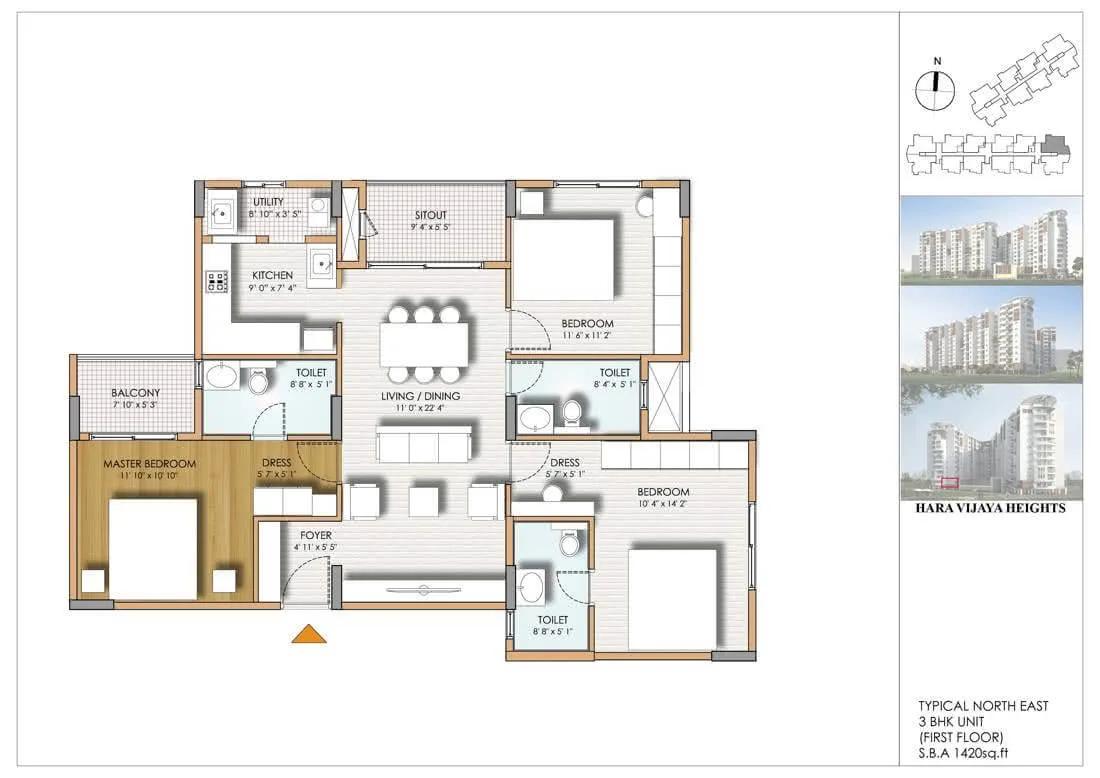3BHK 1420 - Hara Vijaya Heights