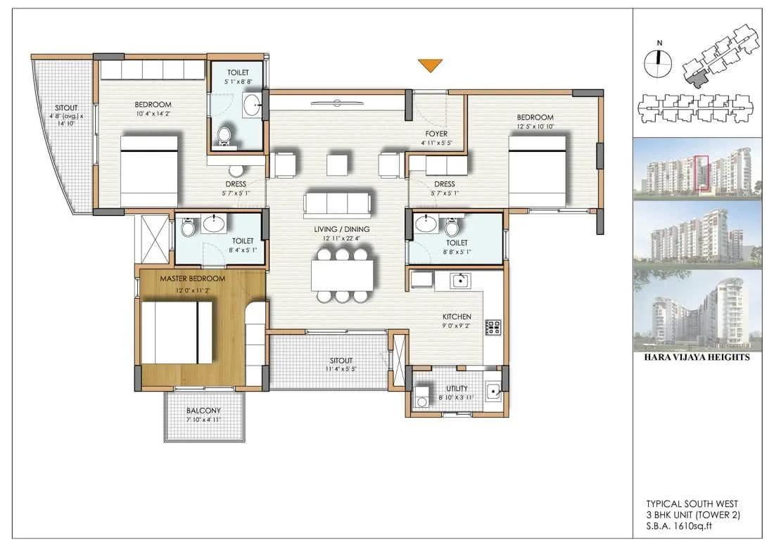 3BHK 1610 North - Hara Vijaya Heights