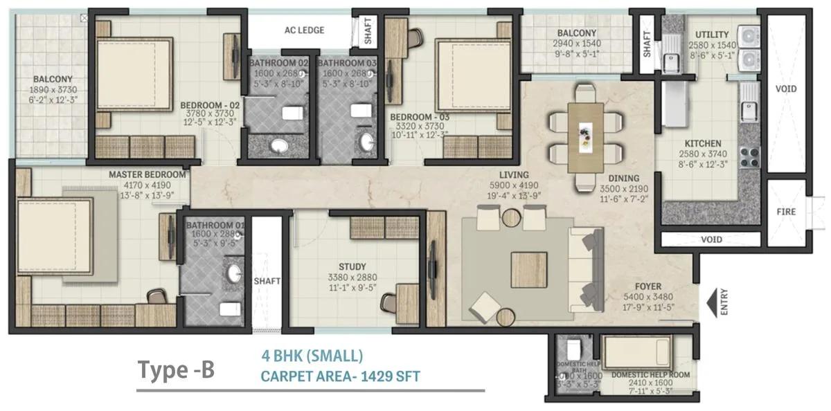 4 BHK Small - 1429 - Sobha RajVilas Indraprastha 2