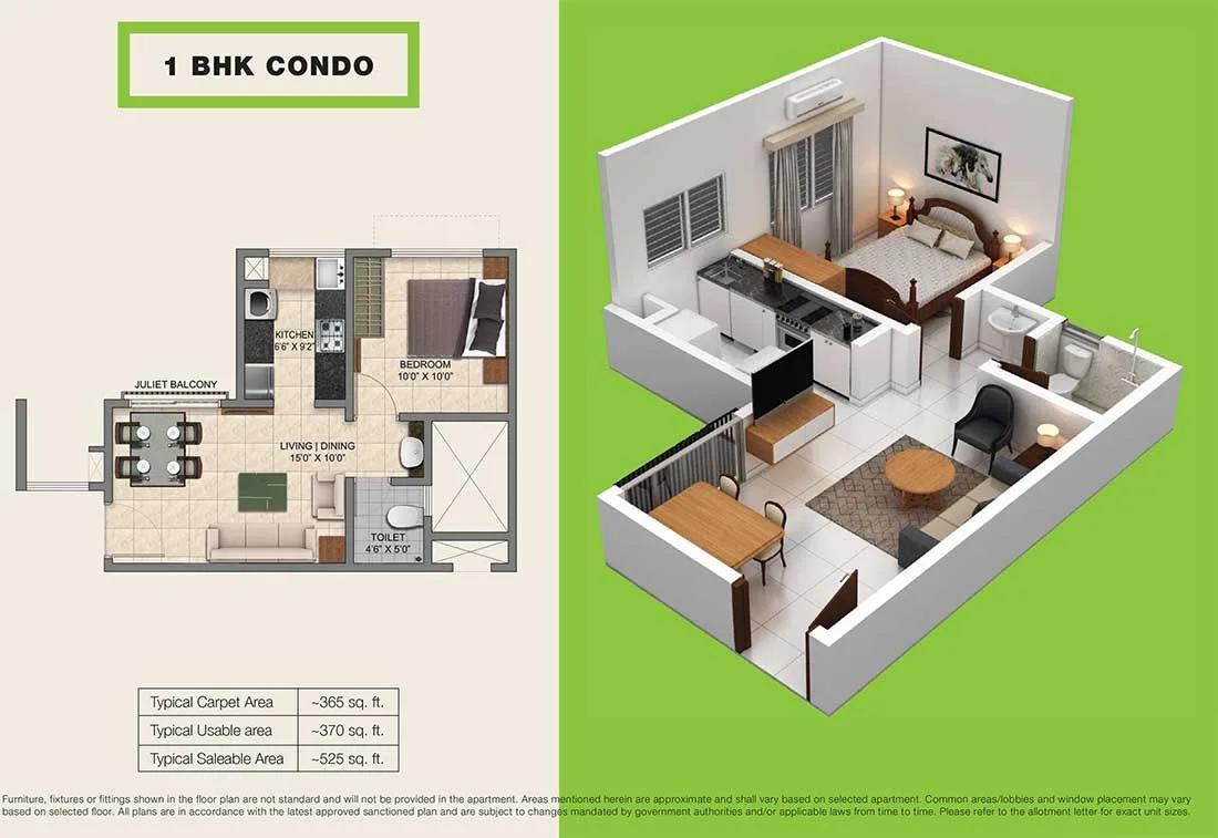 1-BHK-Condo-525 - Provident Central Park