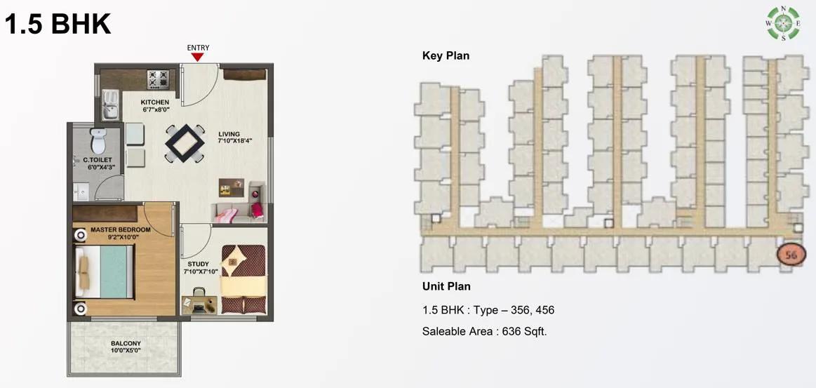 1.5 BHK – 636 Sowparnika Indraprastha