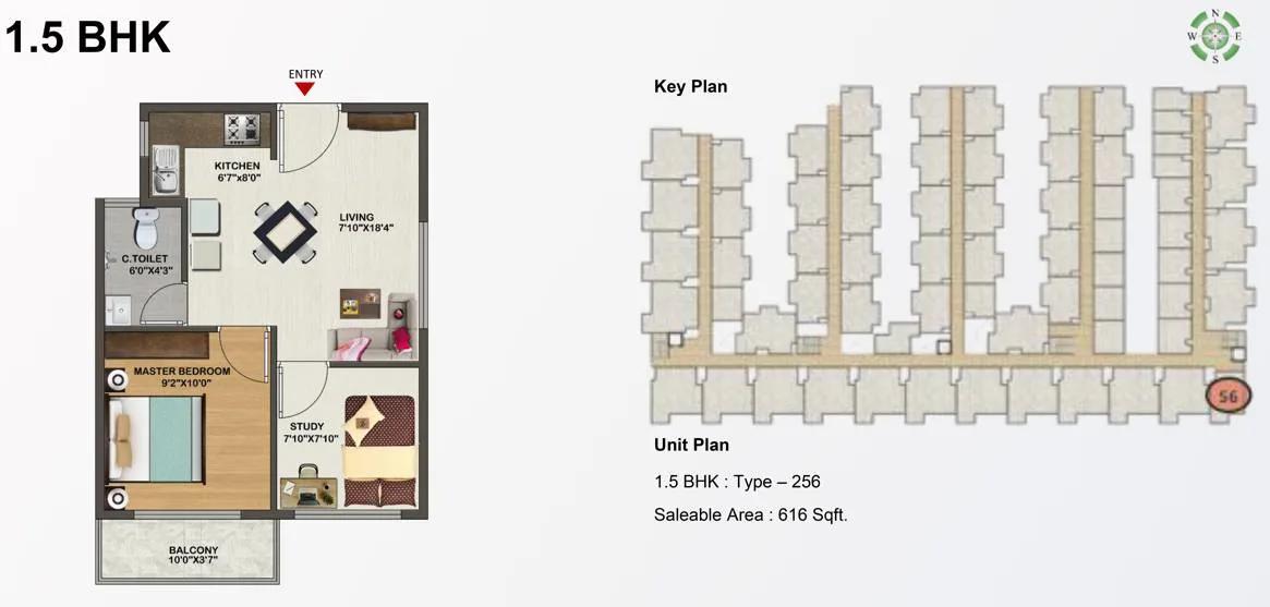 1.5 BHK – 616 Sowparnika Indraprastha