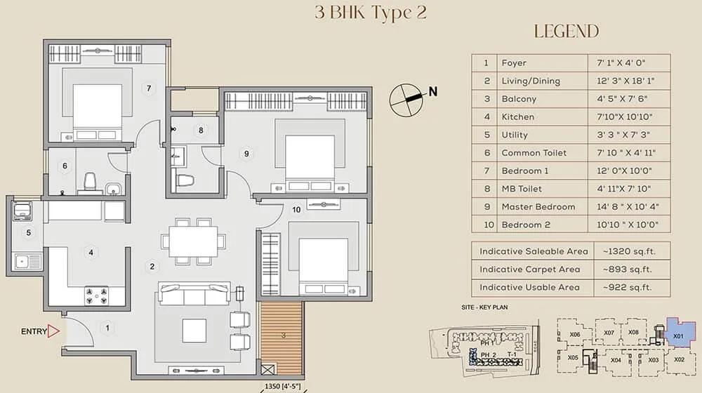 1320 3BHK - Purva Celestial