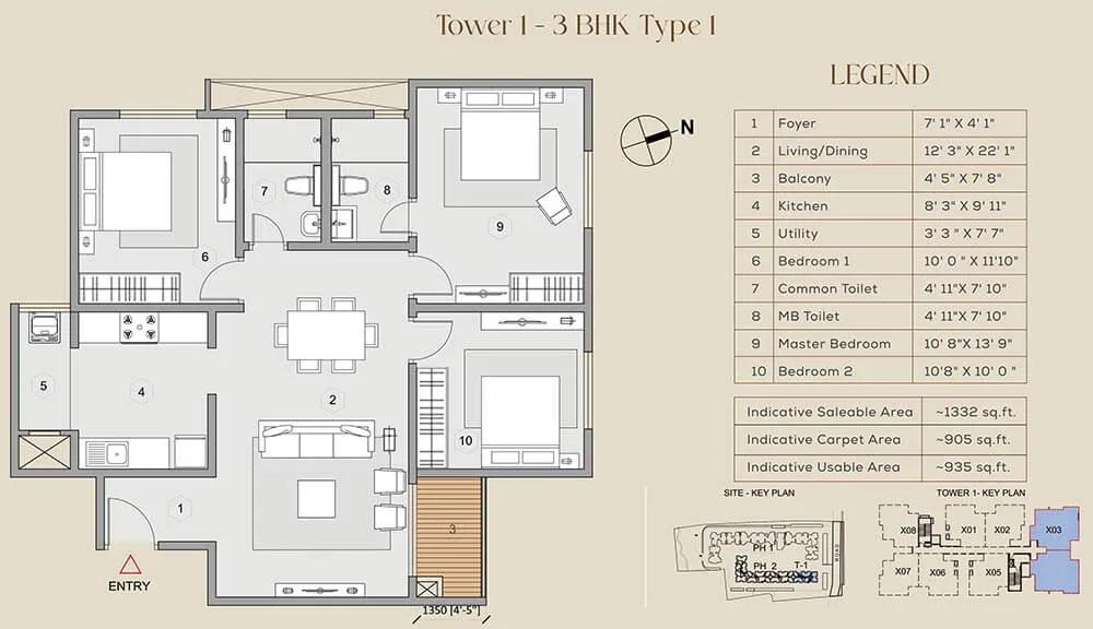 1332 3BHK - Purva Celestial
