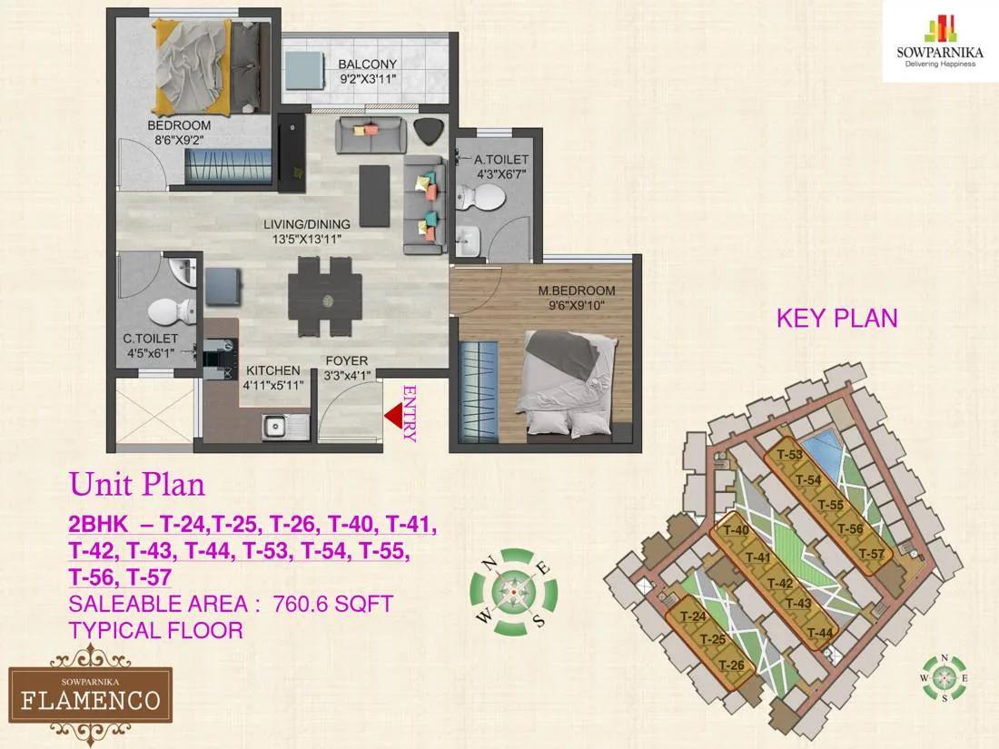 2 BHK – 760.6 Sowparnika Flamenco