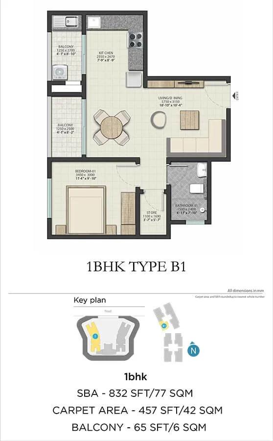 832 1BHK - Sobha Dream Heights