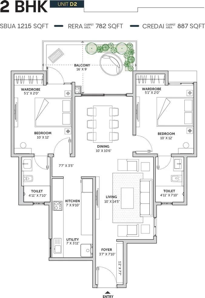 2 BHK - 1215 - Assetz Sun And Sanctum