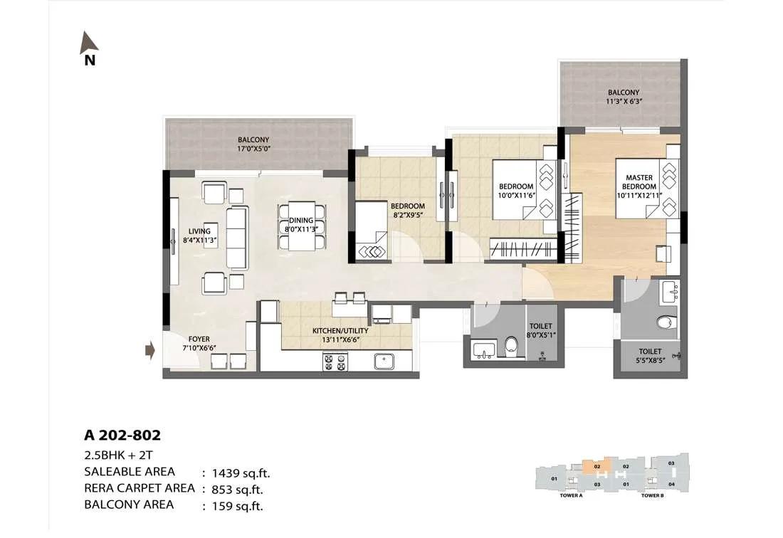2.5 BHK 2T - 1439 DNR Spring Leaf