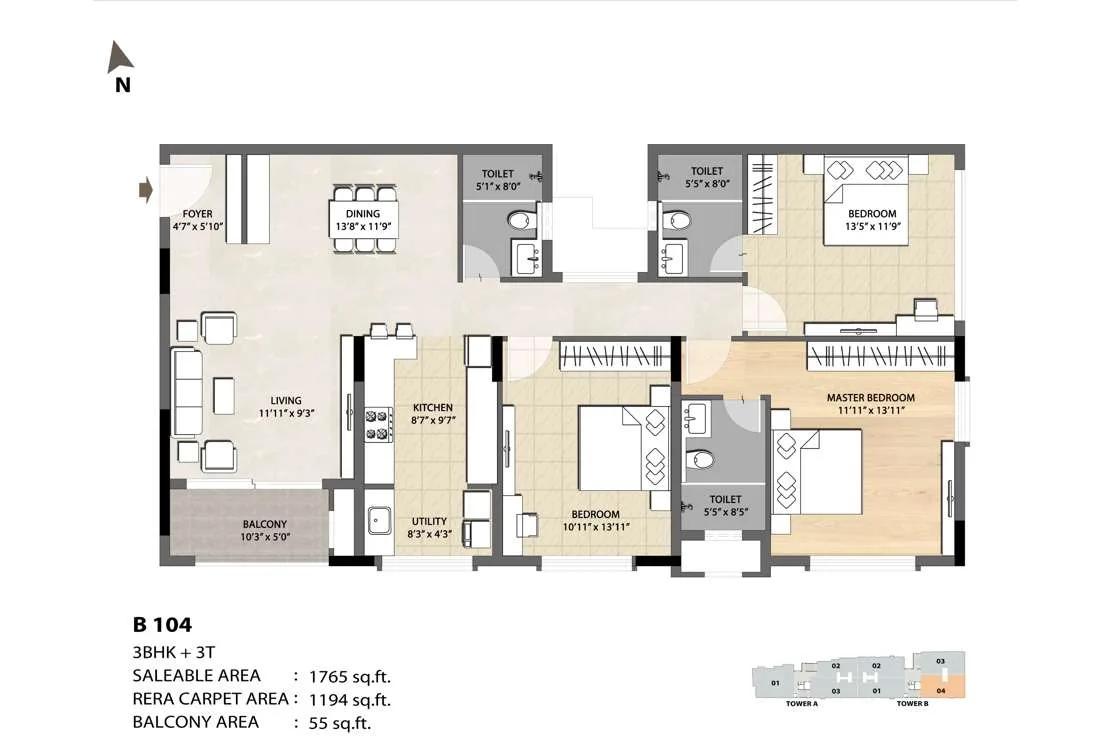 3 BHK 3T - 1765 DNR Spring Leaf