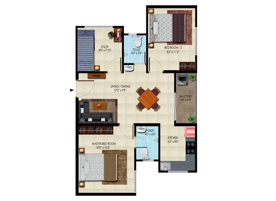 3BHK West Facing - 885 - Urbanrise Codename New Porur