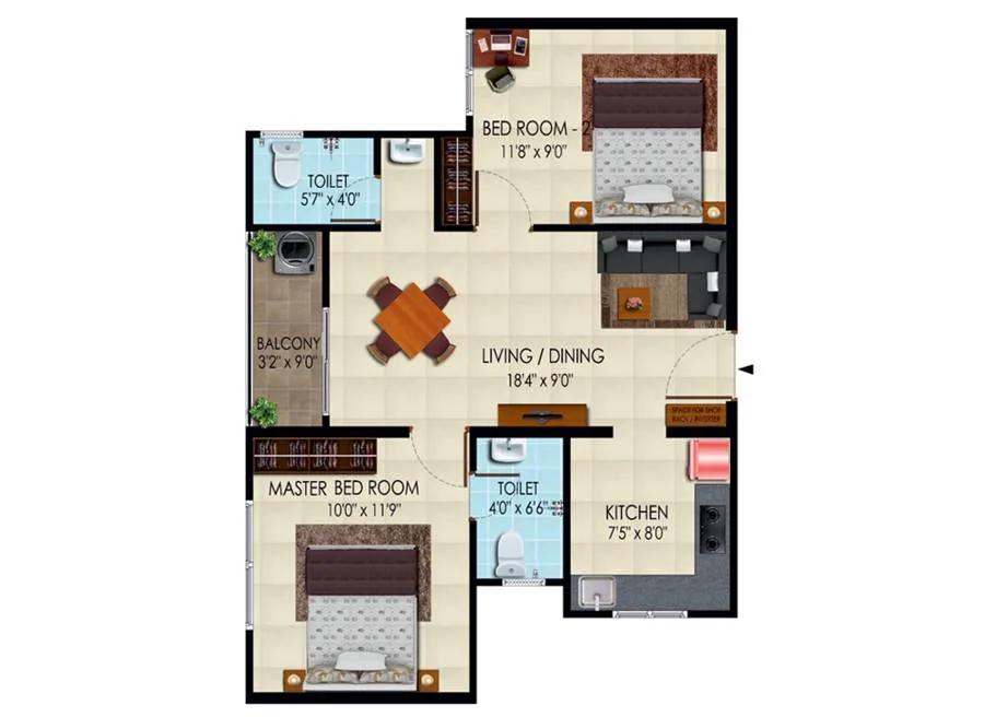 2BHK East Facing - 730 - Urbanrise Codename New Porur
