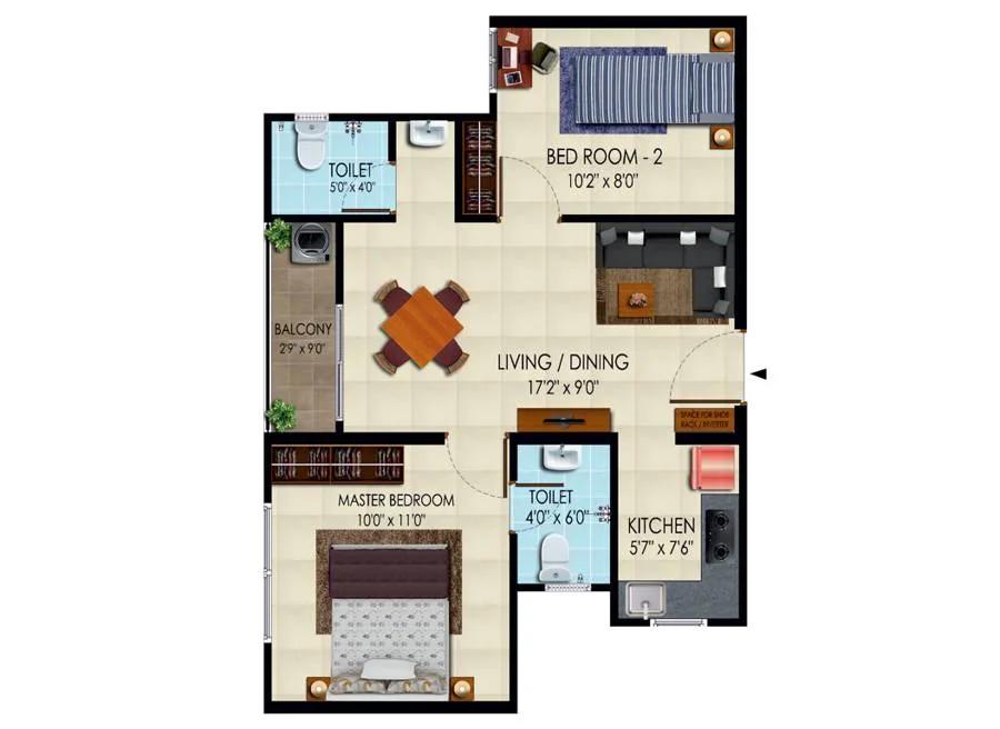 2BHK East Facing - 849 - Urbanrise Codename New Porur