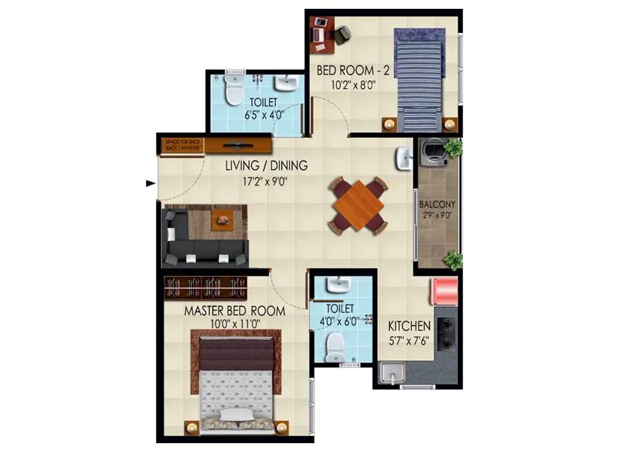 2BHK West Facing - 730 - Urbanrise Codename New Porur