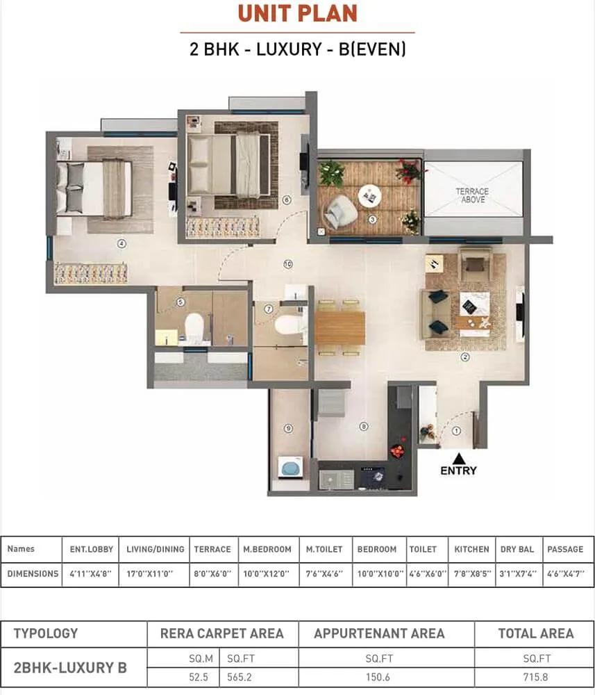 2 BHK - 715 - Shapoorji Pallonji Sensorium Joyville Pune