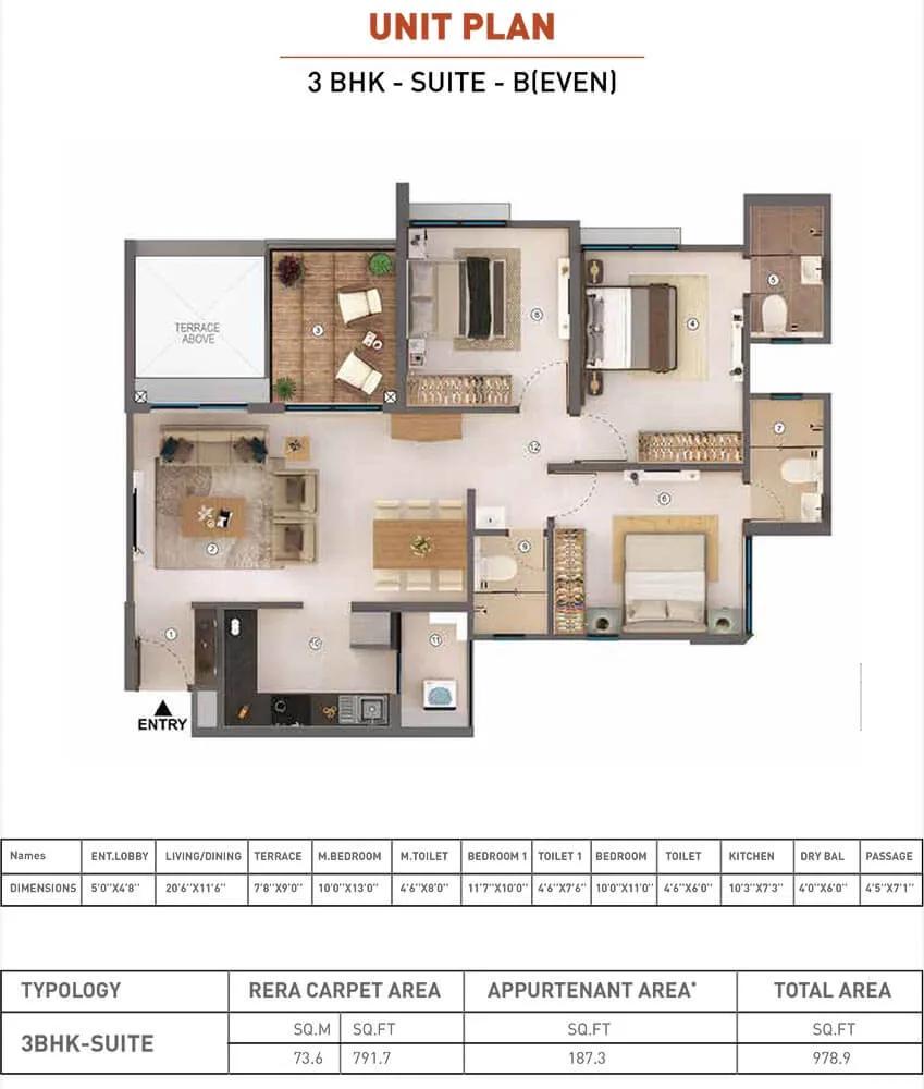 3 BHK - 978 - Shapoorji Pallonji Sensorium Joyville Pune