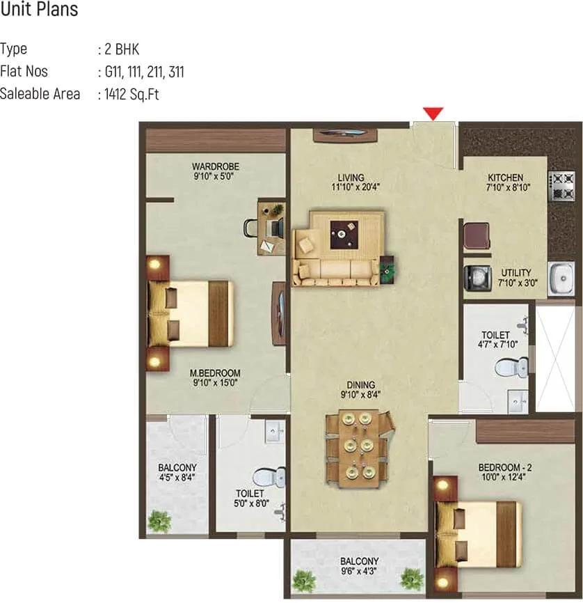 2 BHK - 1412 - Sowparnika Pragati Sarjapur