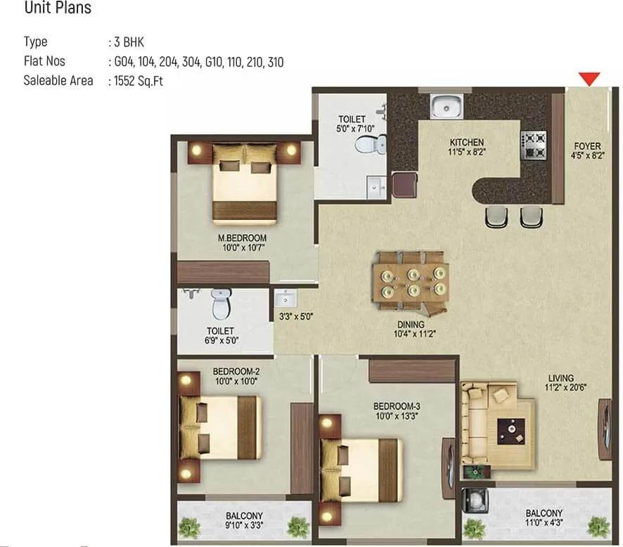3 BHK - 1552 - Sowparnika Pragati Sarjapur